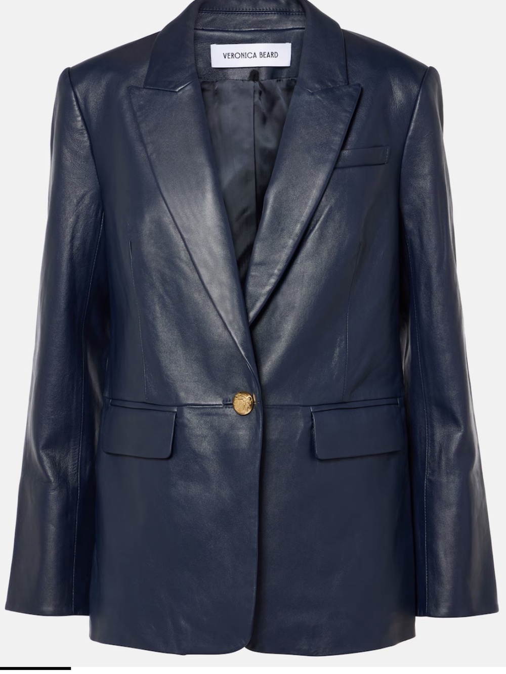 $1815 Veronica Beard Navy “Vega” genuine lamb Leather Dickey jacket Sz 0